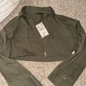 Zara Khaki Utility Cropped Jacket